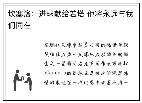 坎塞洛：进球献给若塔 他将永远与我们同在